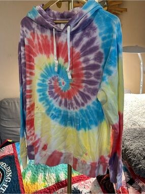 Old Navy Tie-Dye Spiral Pullover Hoodie in Purple, Blue, Yellow, Red